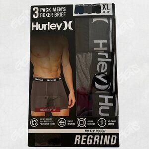 Hurley Mens Boxer Briefs 3-Pack No-Fly Pouch Black Gray Size XL 40-42”